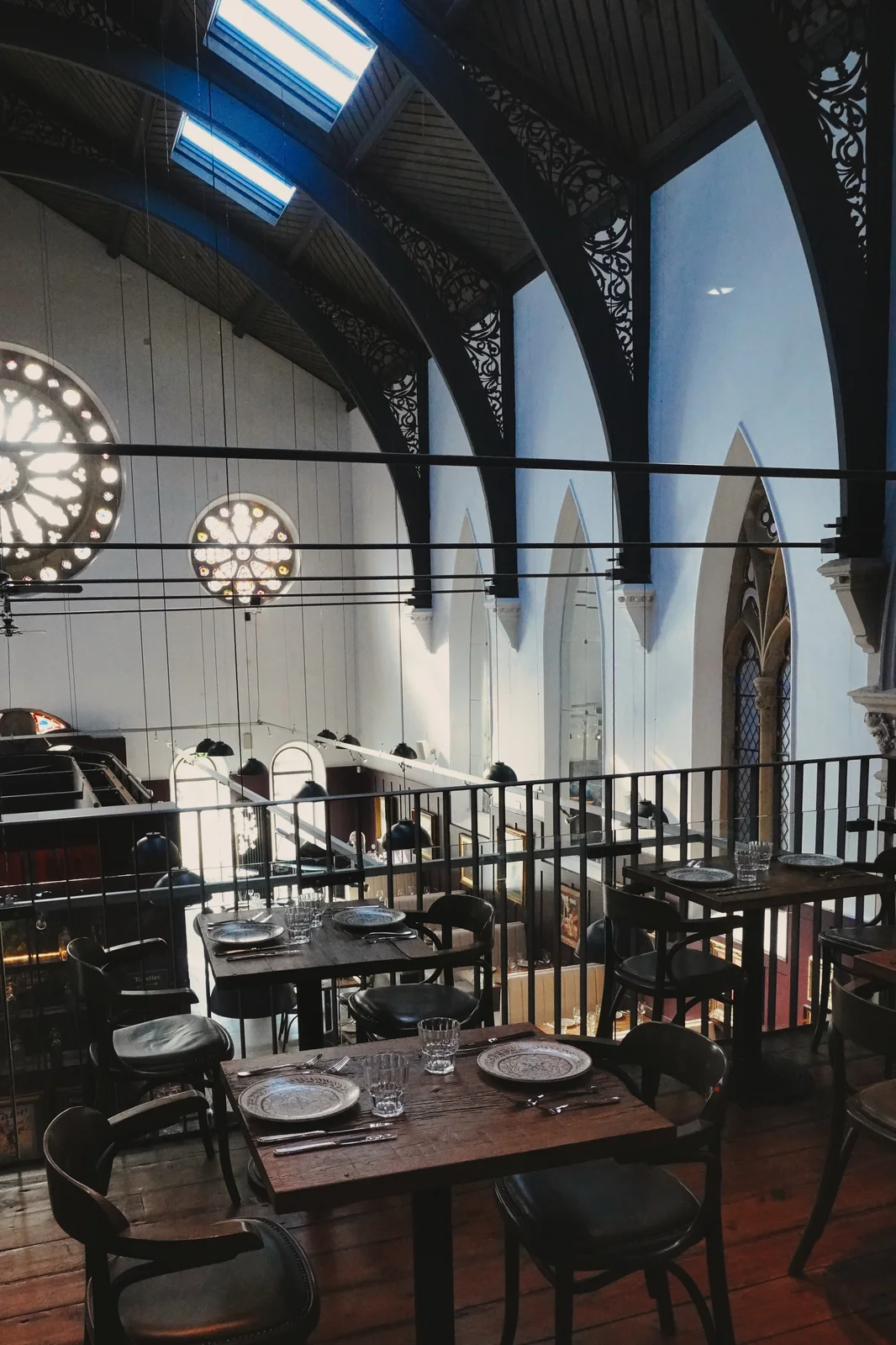 Upstairs dining beneath the church arches