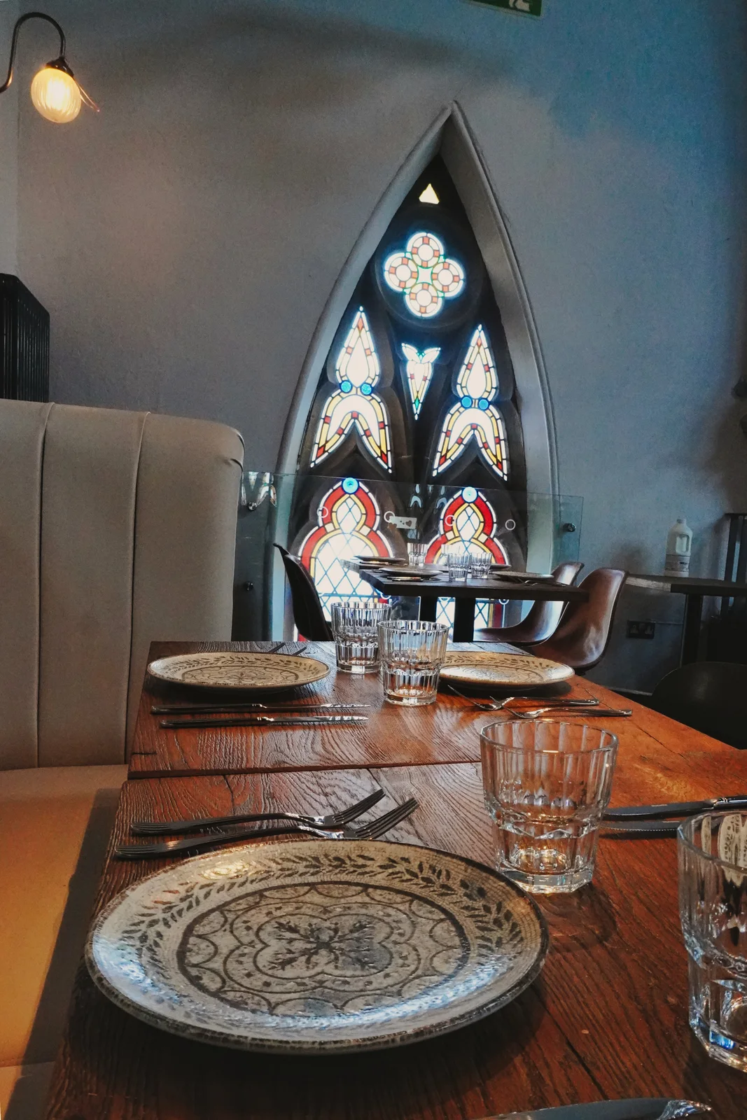Upstairs dining beneath the church arches