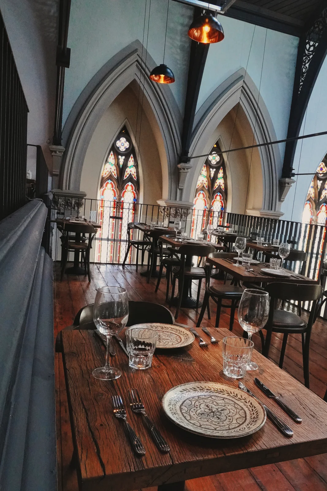 Upstairs dining beneath the church arches