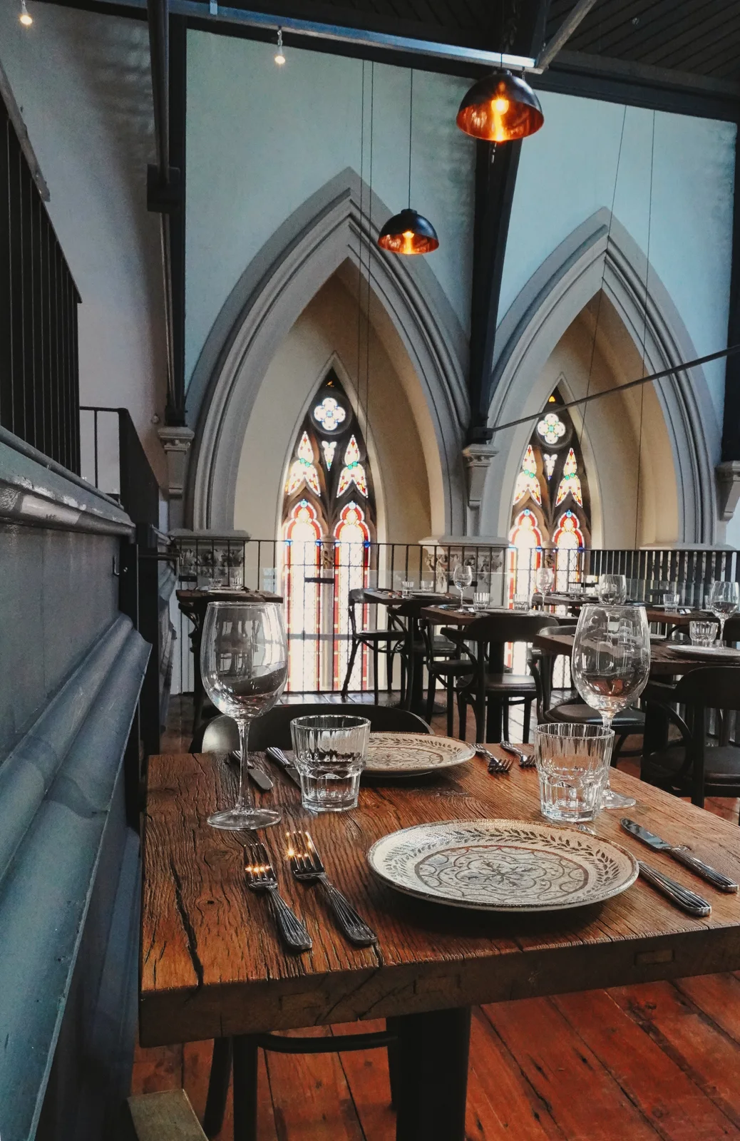 Upstairs dining beneath the church arches